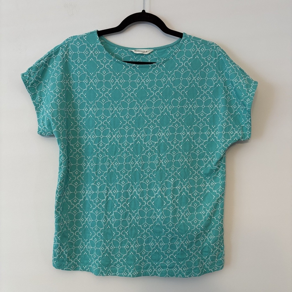 WoolOvers Organic Cotton‎ Embroidered Shirt Sz M Boho Cottage Preppy Sustainable
